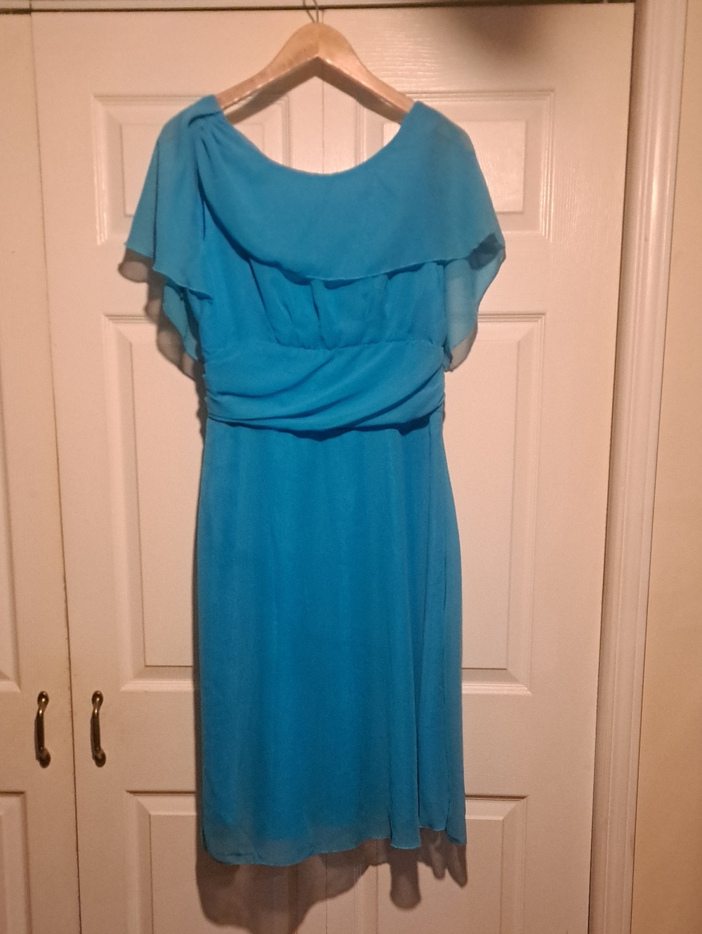 👗NEW-Sheer Overlay Teal Blue Women's Dress Bridesmaid or wedding? Easy Flowing